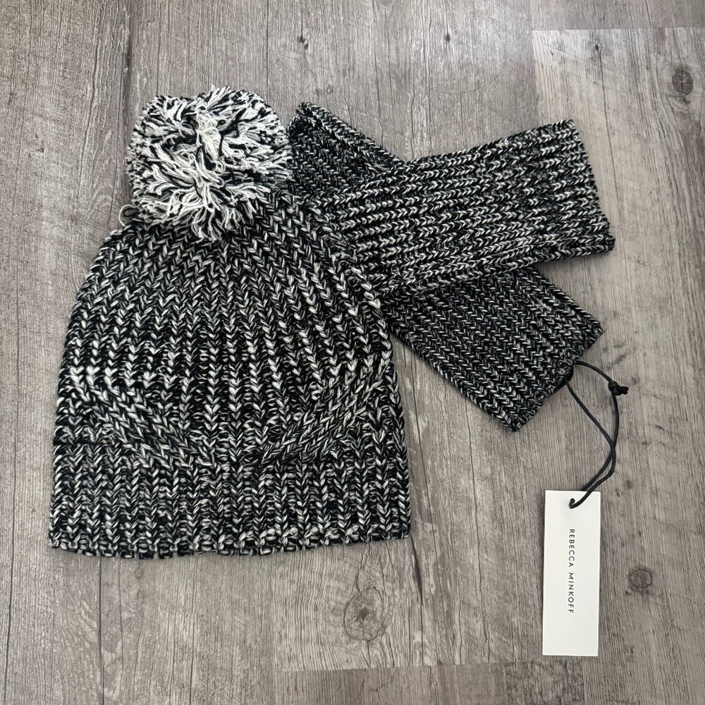 NWT Rebecca Minkoff black/white womens beanie/arm warmers